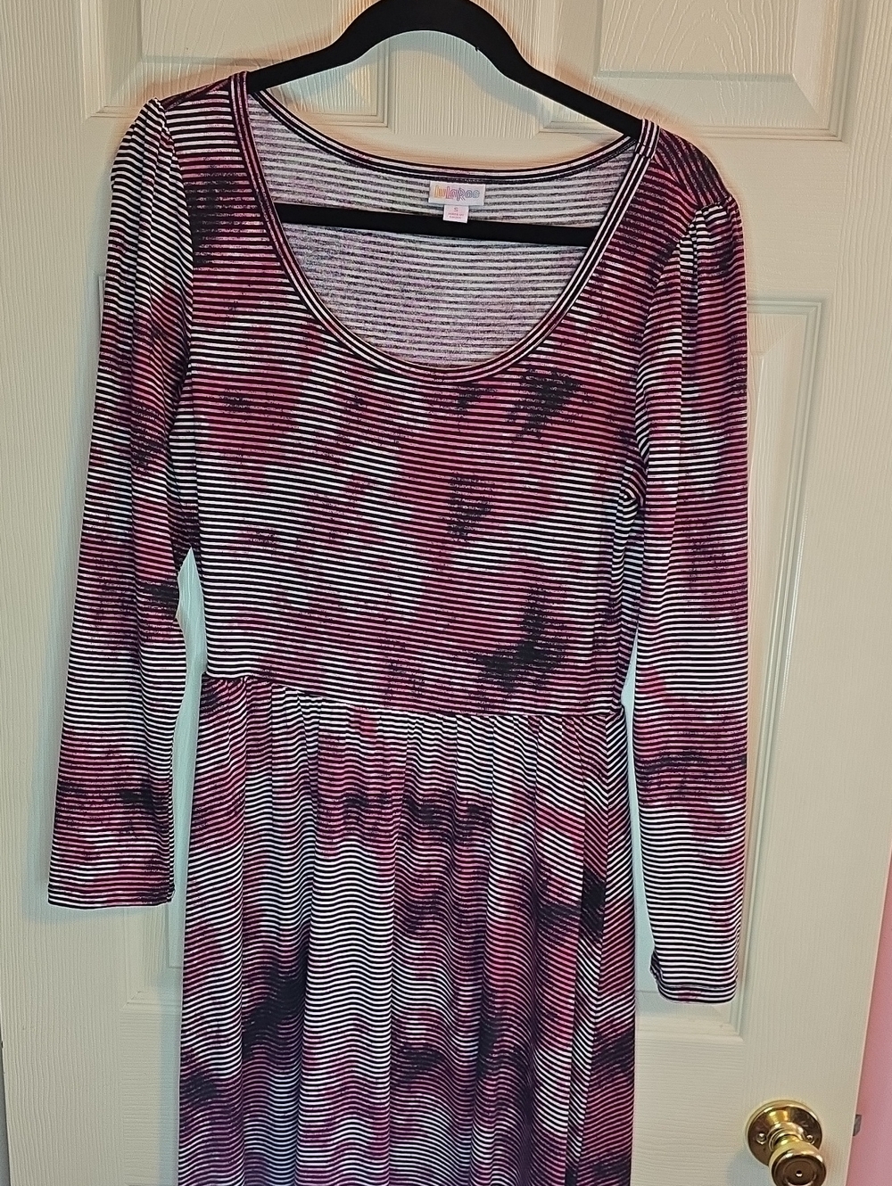 LuLaRoe Ana Black, Pink & White Striped Dress